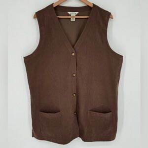 Orvis Women's Faux Suede Vest Brown Lined Stretch Sleeveless Sz XL S7